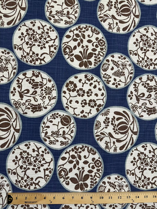 Premiere Cotton - Blue with Circles of Flowered Print - 56" Wide