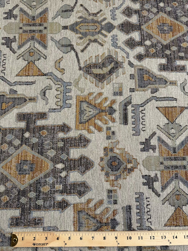 Upholstery - Off-White with Brown & Gray Native American Pattern - 56" Wide