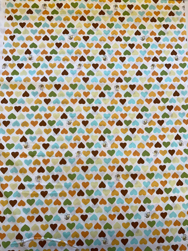 Yellow, Brown & Green Hearts with a Honey Bee Cotton - Quilting Fabric