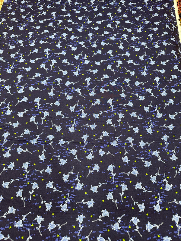 Indigo Flowers on Blue Cotton - 44/45" Wide - 100% Cotton sec ST