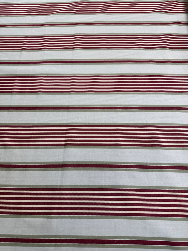 Laura & Kiran - Cabaret Stripe - Wine/Moss - Upholstery - Cotton Fabric - 54/56" Wide - 100% Cotton