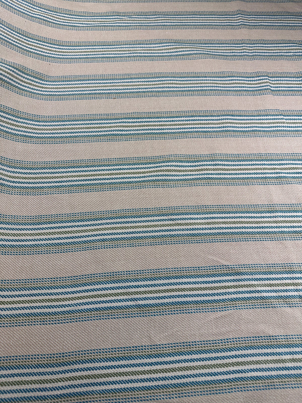Laura & Kiran - Cheshire Stripe - Sand/Teal - Upholstery - Cotton Fabric - 54/56" Wide - 100% Cotton