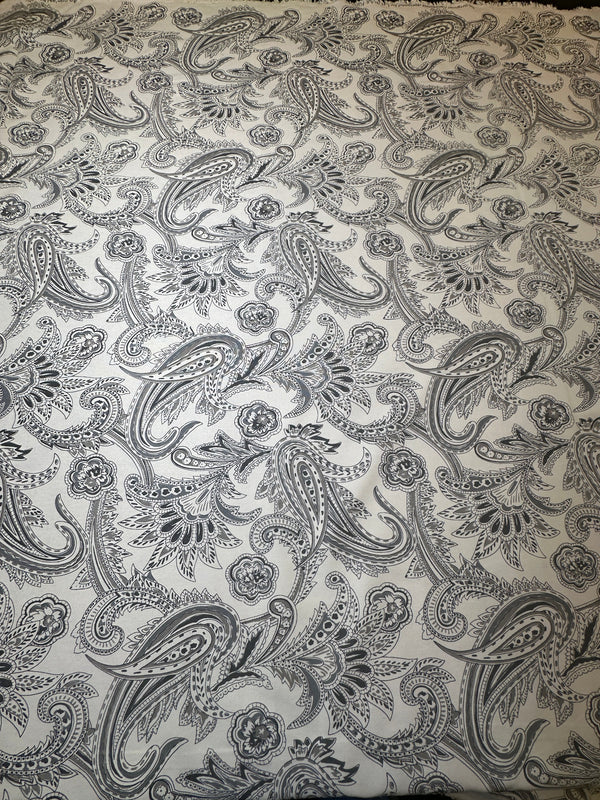 Laura & Kiran - French Paisley - Gunmetal - Upholstery/Drapery Cotton Fabric - 56" Wide - 100% Cotton