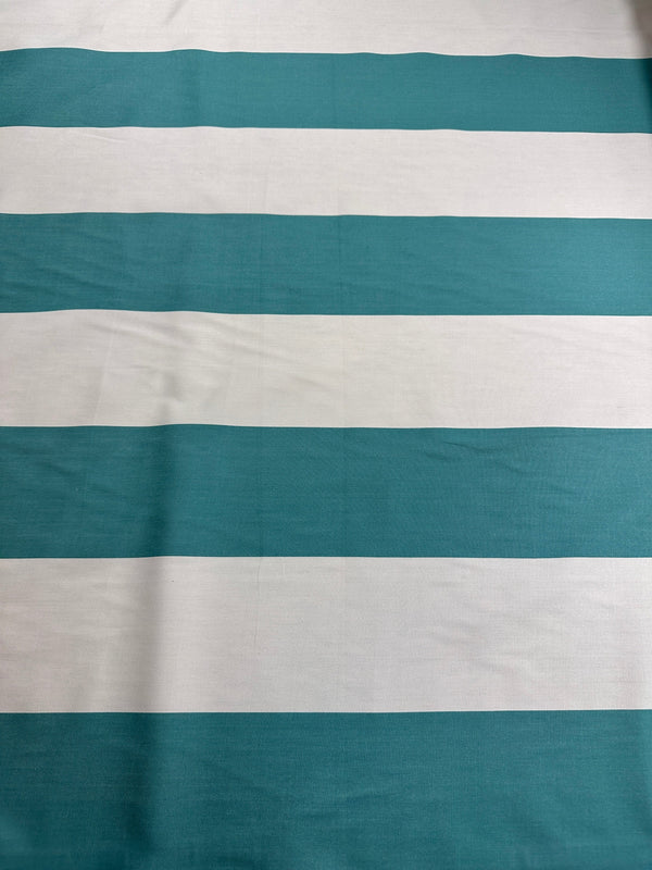 Laura & Kiran - Grand Awning Stripe - Teal/Natural - Upholstery - Cotton Fabric - 54/56" Wide - 100% Cotton
