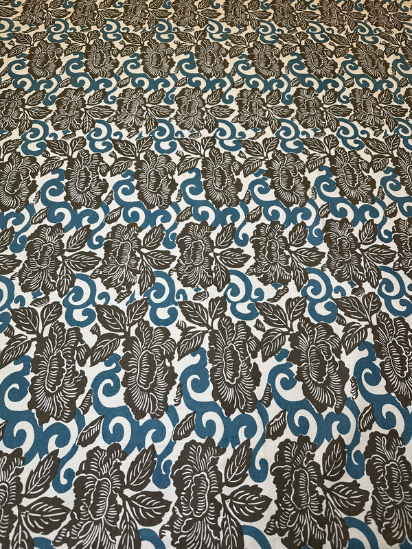 Laura & Kiran - Kyoto Hand Print - Teal - Upholstery/Drapery Cotton Fabric - 56" Wide - 100% Cotton
