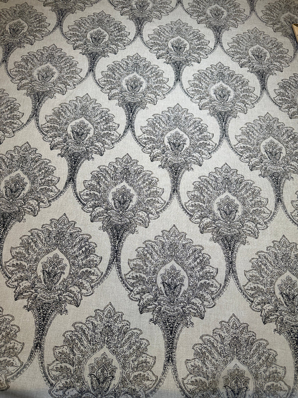 Laura & Kiran - Palace Print - Charcoal - Upholstery/Drapery Cotton Fabric - 58" Wide - 50%/50% Cotton/Linen