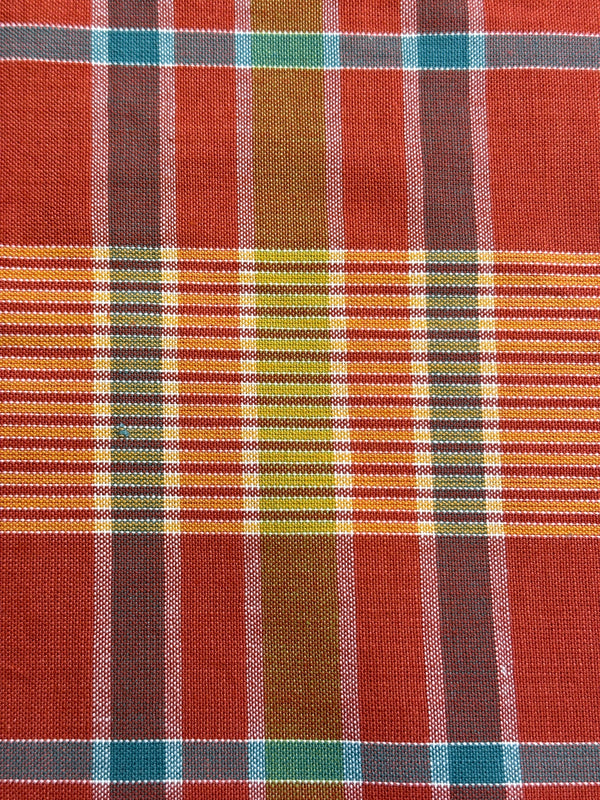 Laura & Kiran - Plaid, Rusty with Yellow & Blue - Upholstery - Cotton Fabric - 54/56" Wide - 100% Cotton