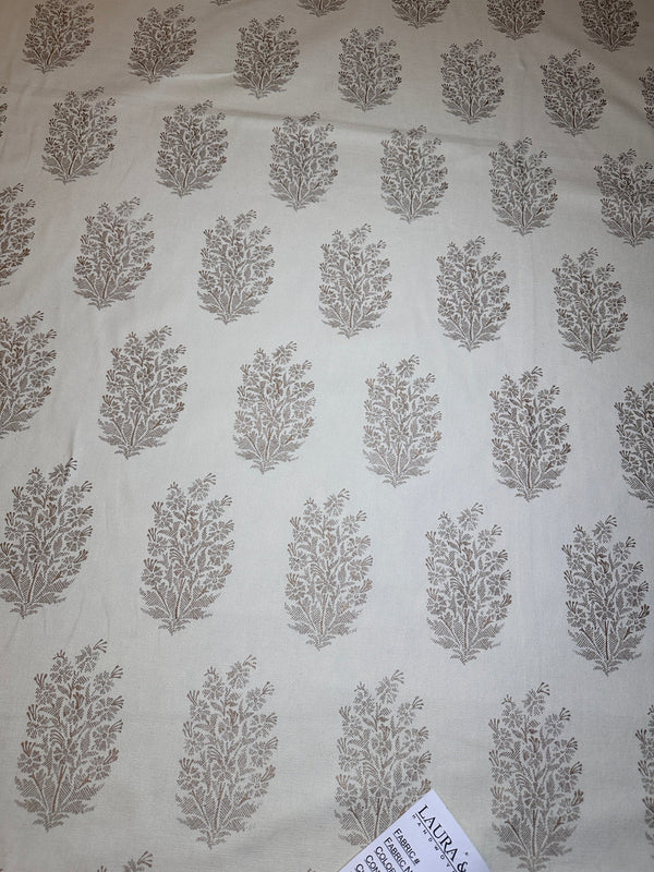 Laura & Kiran - Taj Floral - Gold Cream - Upholstery/Drapery Cotton Fabric - 58" Wide - 100% Cotton