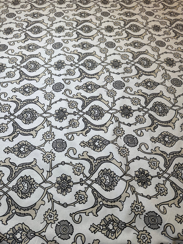 Laura & Kiran - Turkish Tile Print - Stone - Upholstery/Drapery Cotton Fabric - 58" Wide - 100% Cotton