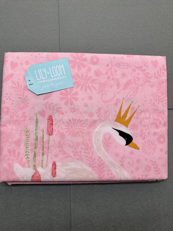 Lily & Loom - Swan on Pink Cotton - 3 yard Pre-Cut - 44/45" Wide - 100% Cotton