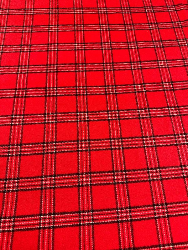 Red Tartan Plaid - Melton Wool Blend - 58" Wide - 50% Wool 50% Poly