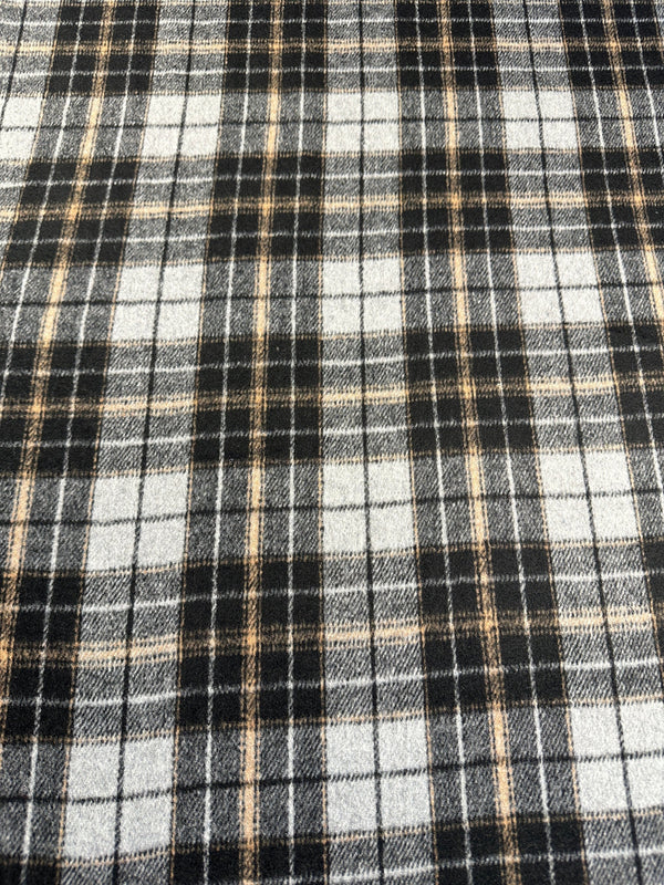 Scottish Tan & Gray Plaid - Melton Wool Blend - 58" Wide - 50% Wool 50% Poly