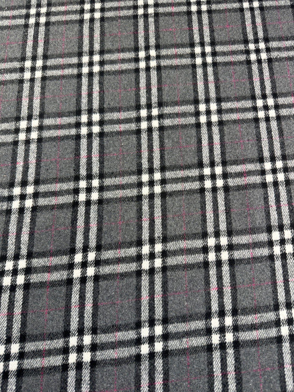 Burberry Gray Tartan - Melton Wool Blend - 58" Wide - 50% Wool 50% Poly