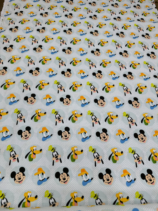 Mickey, Donald & Pluto Cotton Quilting Fabric - 44/45" Wide - 100% Cotton - Sec 2