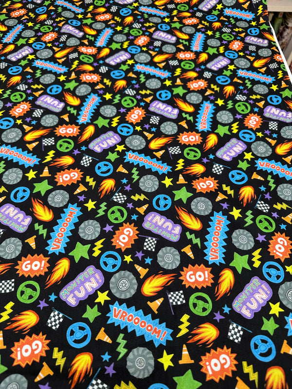 Monster Truck Fun - Cotton Fabric - 44/45" Wide - 100% Cotton - sec5