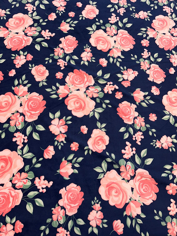 Navy Rose Bouquet - Soft Minky Fabric