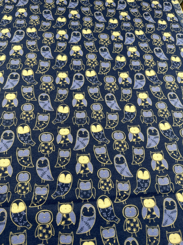 Owls on Blue Flannel - Cotton Flannel Fabric -  44/45" Wide - 100% Cotton