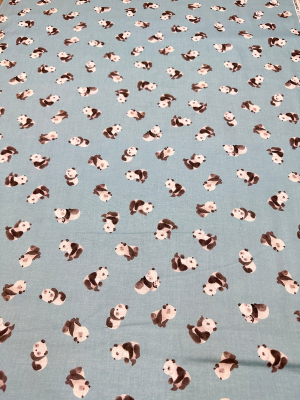 Pandas on Blue Cotton - Quilting Fabric - 44/45" Wide - 100% Cotton - Sec 2