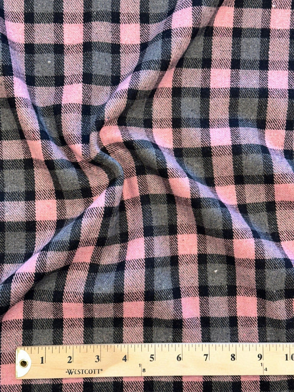 Pink & Black Plaid Melton Wool Blend - 50% Wool 50% Poly