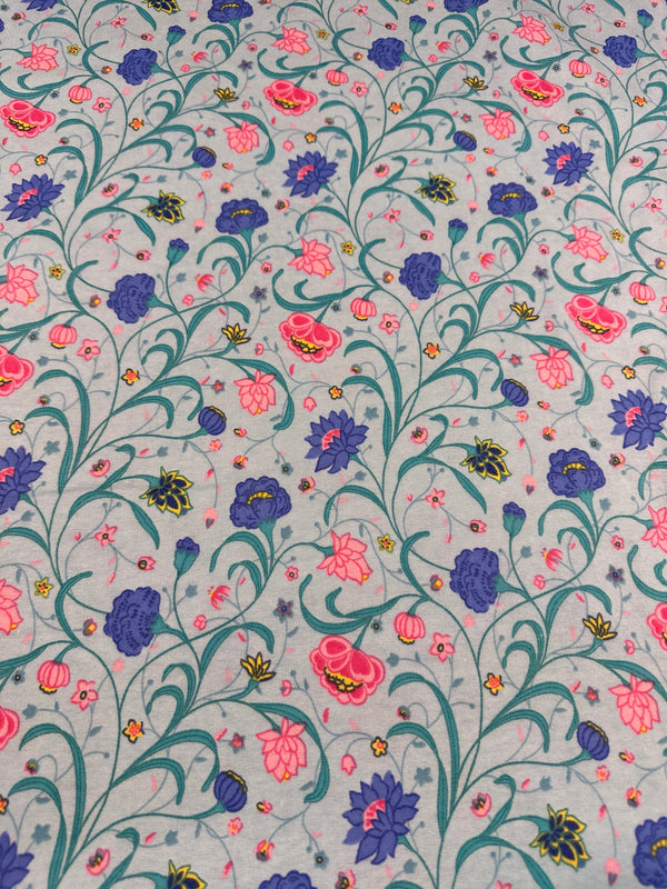 Pink & Blue Flowers White Flannel - Cotton Flannel Fabric -  44/45" Wide - 100% Cotton