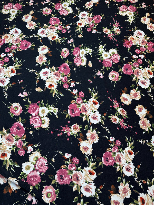 Pink & White Roses - Spandex Knit - 58-60" Wide