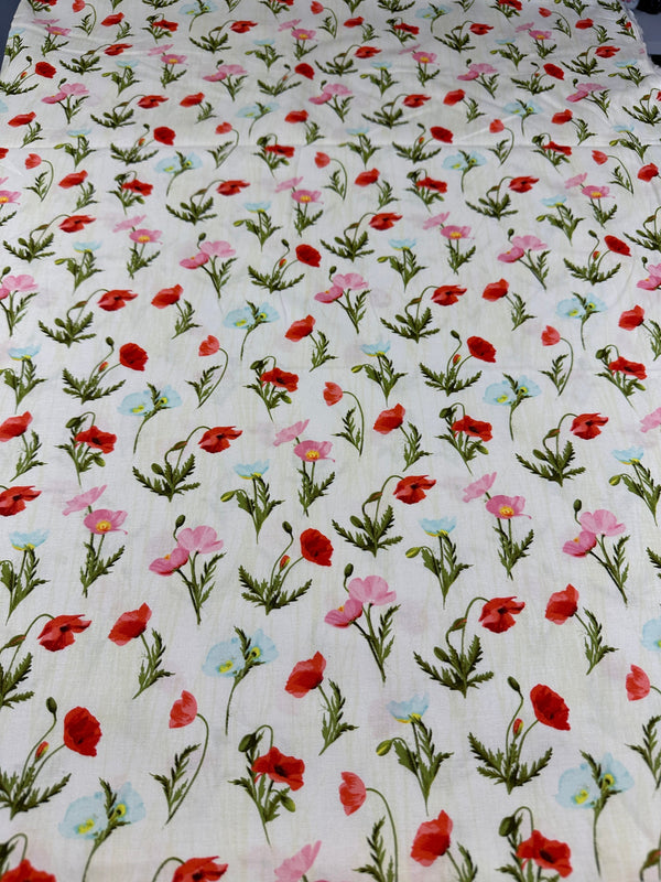 Poppies on White Cotton Fabric - 44/45" Wide - 100% Cotton - AI2