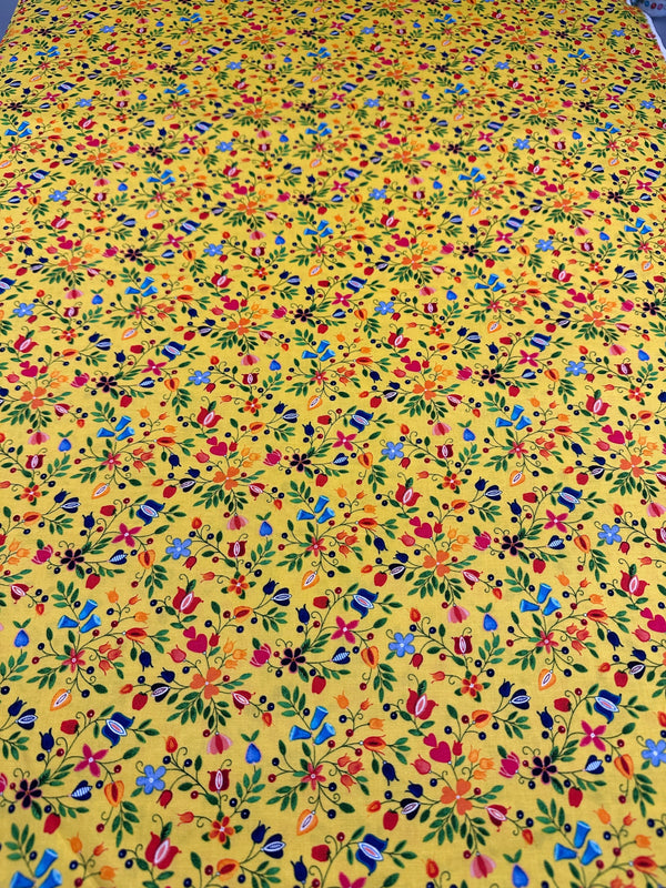 Pretty Flowers on Yellow Cotton Fabric - 44/45" Wide - 100% Cotton AI2