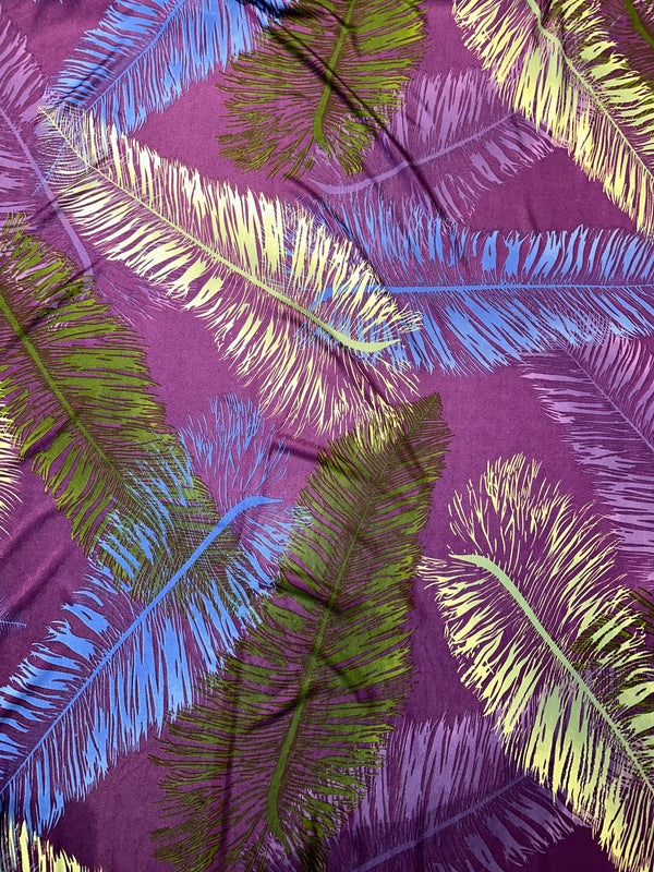 Purple, Blue, Green Palms - 100% Silk - 44/45" Wide