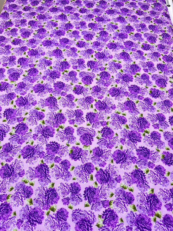 Purple Carnations - Quilting Fabric - 44/45" Wide - 100% Cotton - Sec 1