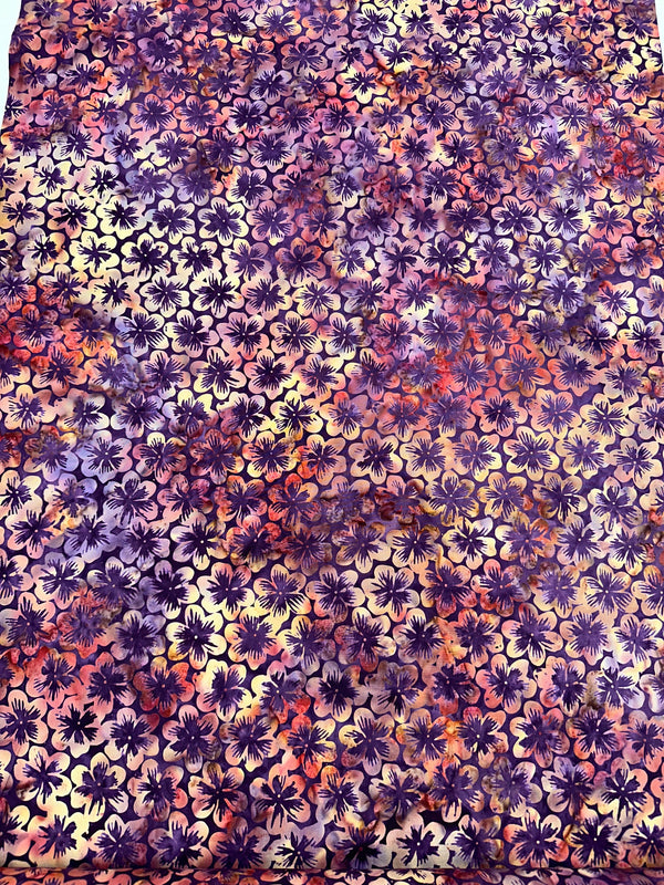 Purple & Violet Pansy Batik Cotton Fabric - Batik Quilting Cotton
