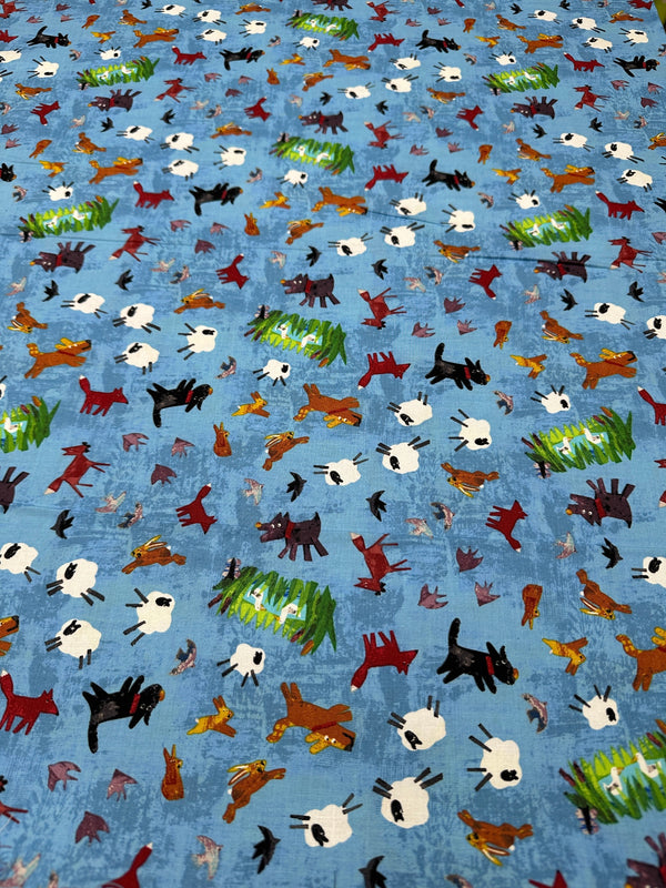 It's Raining Animals on Blue Cotton - 44/45" Wide - 100% Cotton sec ST