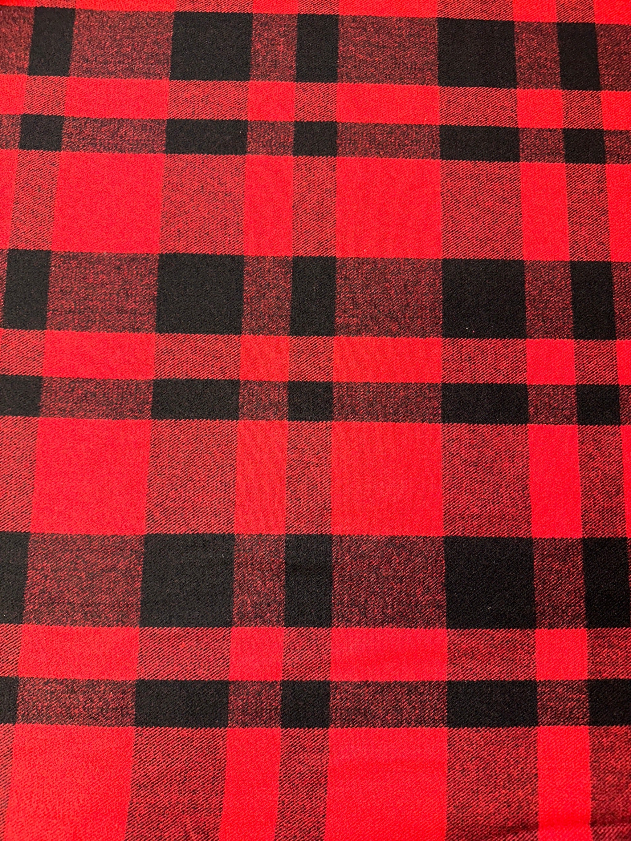 Classic Red & Black Buffalo Plaid Melton Wool Blend - 50% Wool 50% Pol ...