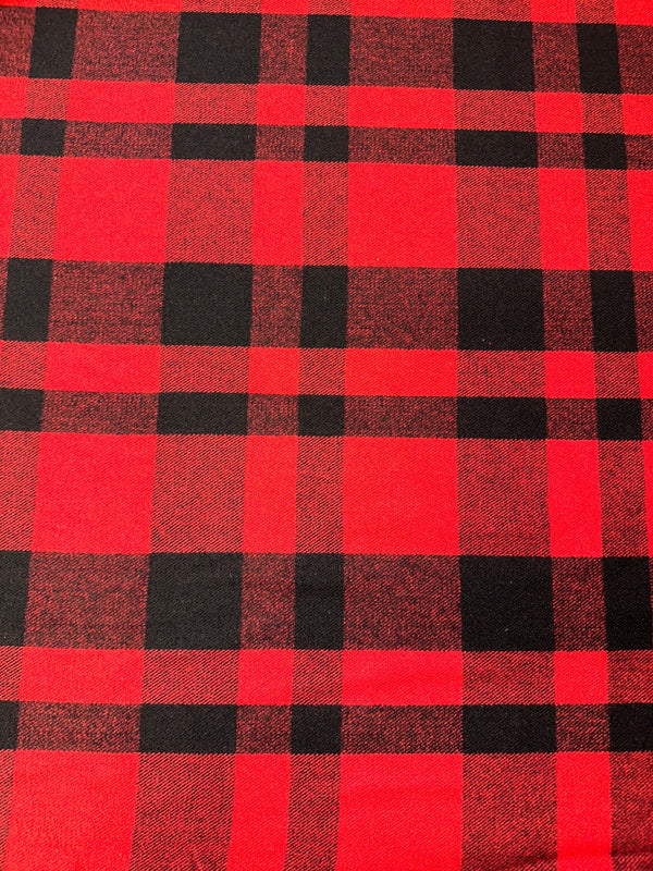 Classic Red & Black Buffalo Plaid Melton Wool Blend - 50% Wool 50% Poly