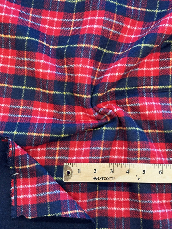 Double Sided - Red, Navy & Yellow Plaid Melton Wool Blend - 50% Wool 50% Poly