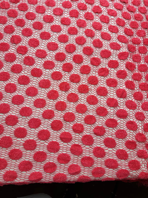 Red Lace Polkas Nylon - Fashion Fabric - 54-56" Wide