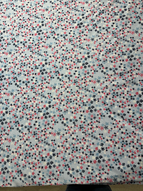 Tiny Red, White & Black Flowers on Soft Baby Blue Minky Fabric