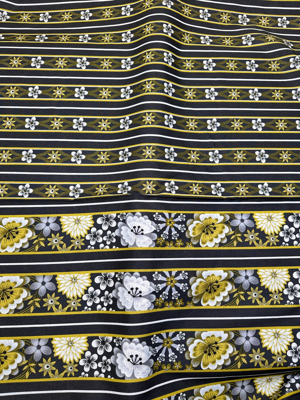 Robert Kaufman - Double Print Pattern, Gold & White Flowers on Black Cotton Fabric - 44/45" Wide - 100% Cotton