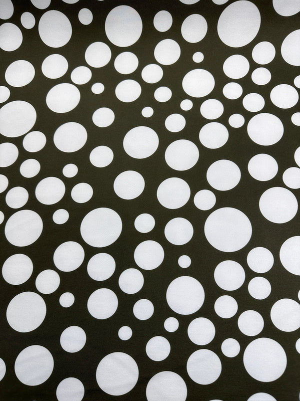 Scuba Fabric - Polka Dots on Dark Olive Neoprene Fashion Fabric - 58" Wide