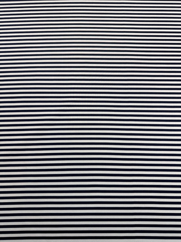 Scuba Fabric - Navy Blue & White Stripes on Neoprene Fashion Fabric - 58" Wide