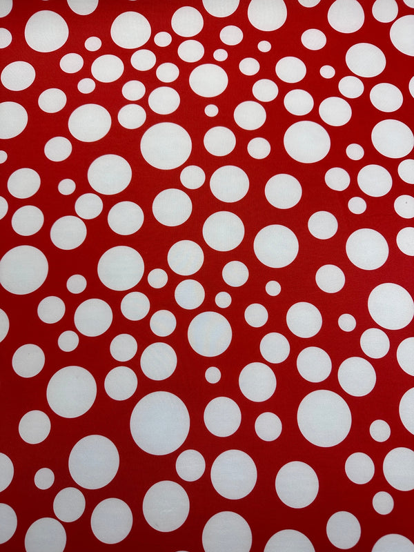 Scuba Fabric - Polka Dots on Red Neoprene Fashion Fabric - 58" Wide