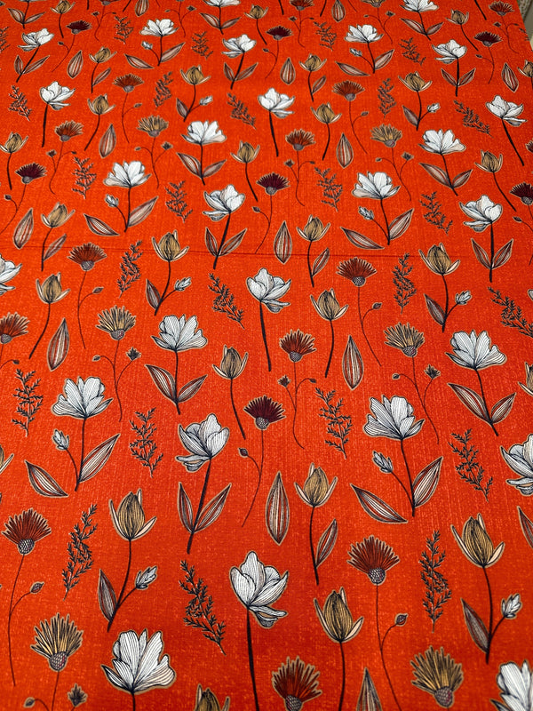 Sketched Flowers on Red Cotton - 44/45" Wide - 100% Cotton sec ST