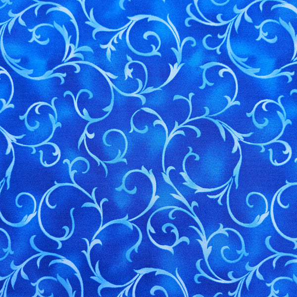 Swirling Vine: Blue Quilting Fabric by Benartex Design