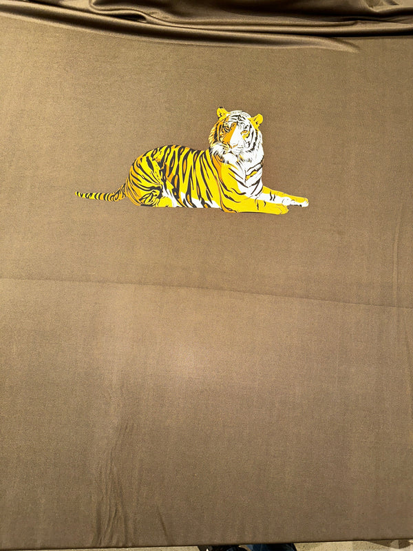 Tiger on Brown Silk  - 100% Silk - 44/45" Wide - 44/45" Wide