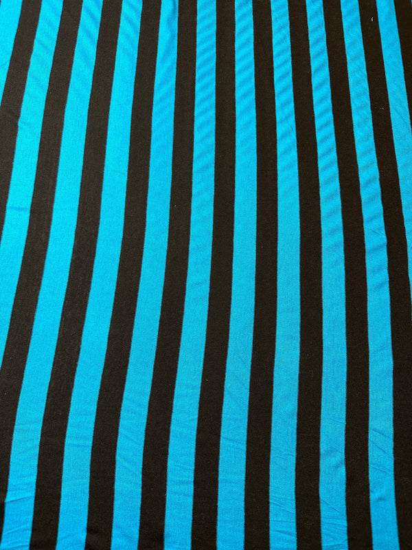 Turquoise & Black Stripes - Spandex Knit - 58-60" Wide
