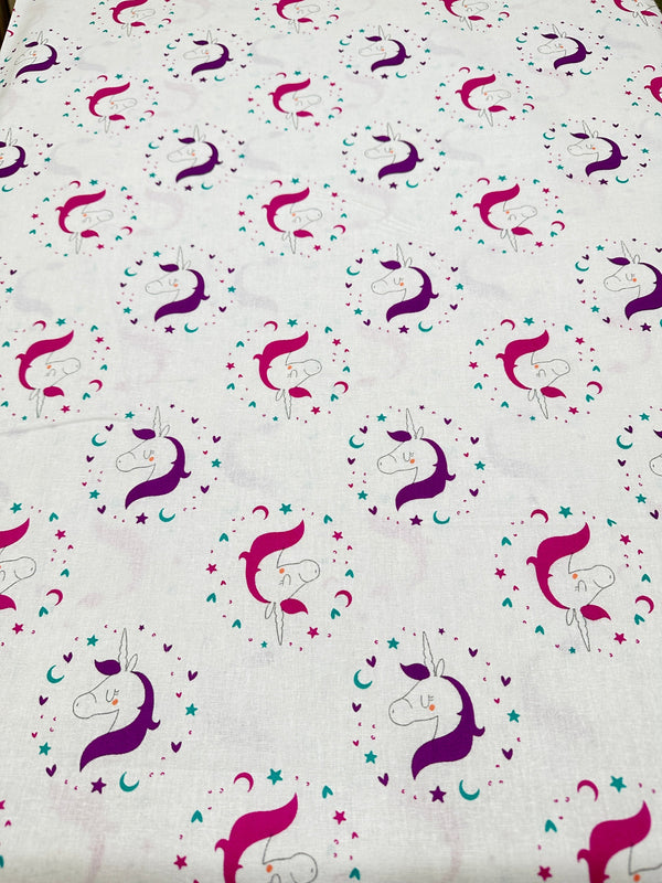 Unicorns on White Quilting Fabric - 44/45" Wide - 100% Cotton - Sec 2