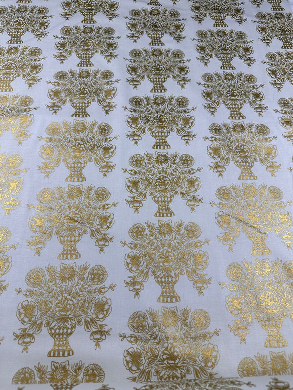 Vase Block Print Cream Gold Metallic - Cotton Fabric - 44/45" Wide - 100% Cotton - AI2