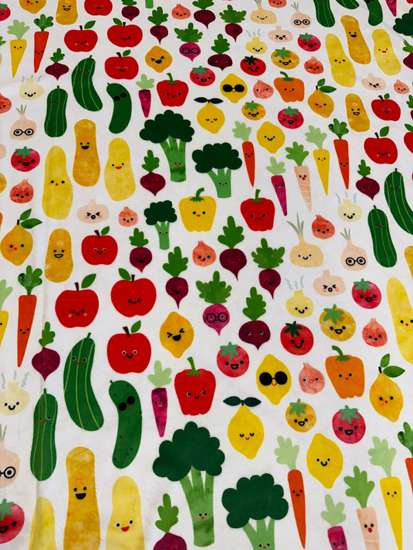 Vegetables on White Minky Fabric