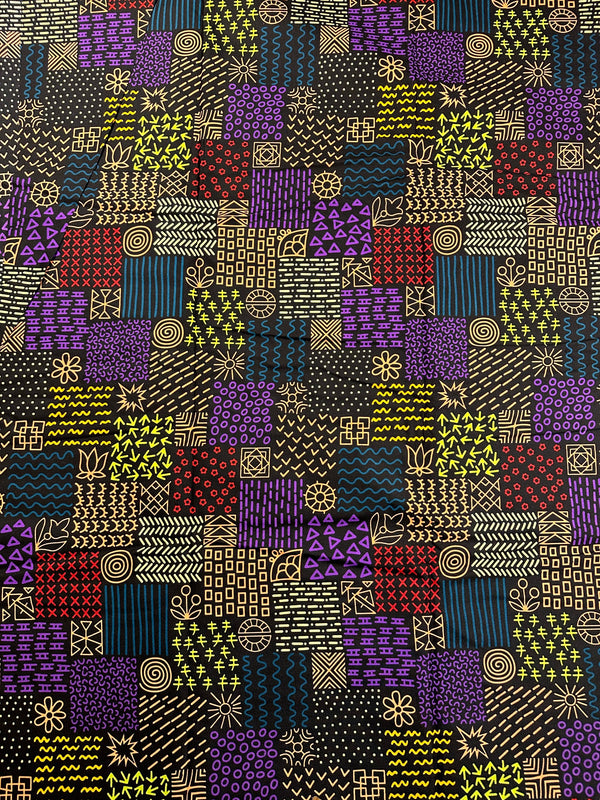 Vlisco African Fabric - Wax Block Print Cotton Fabric -  44" wide - 100% Cotton