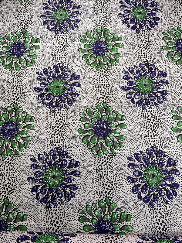Vlisco African Fabric - Wax Block Print Cotton Fabric -  44" wide - 100% Cotton