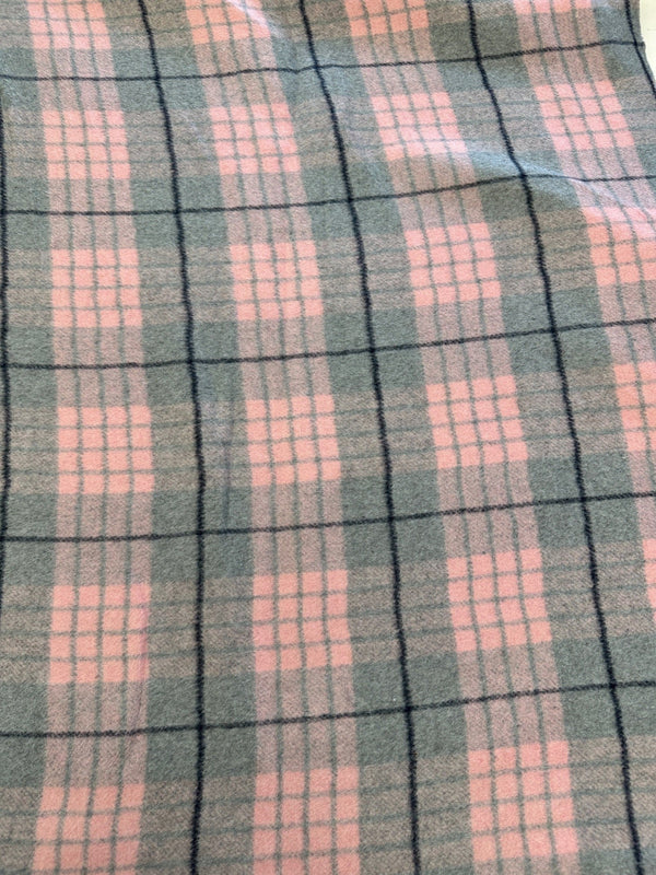 Double Sided Gray & Pink Plaid Melton Wool Blend - 50% Wool 50% Poly